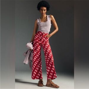 Anthropologie Maeve The Colette Wide Leg Pants Cherries Print Size 28 Petite